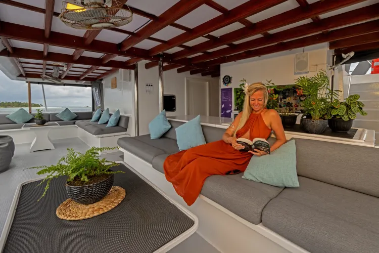 Shaded lounge area aboard AMBA