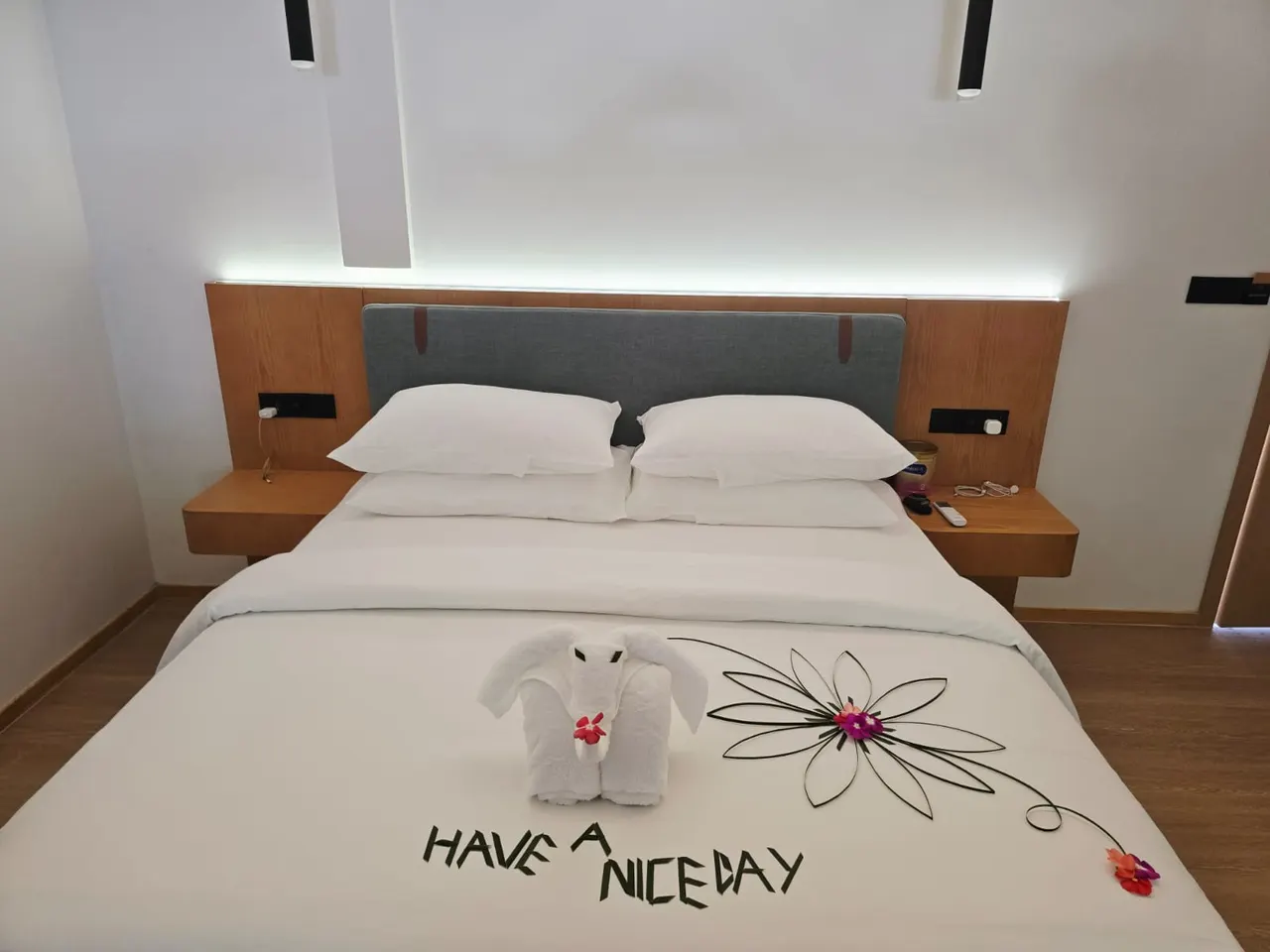 Double room at Cozy Nest Fuvahmulah with soft headboard lighting
