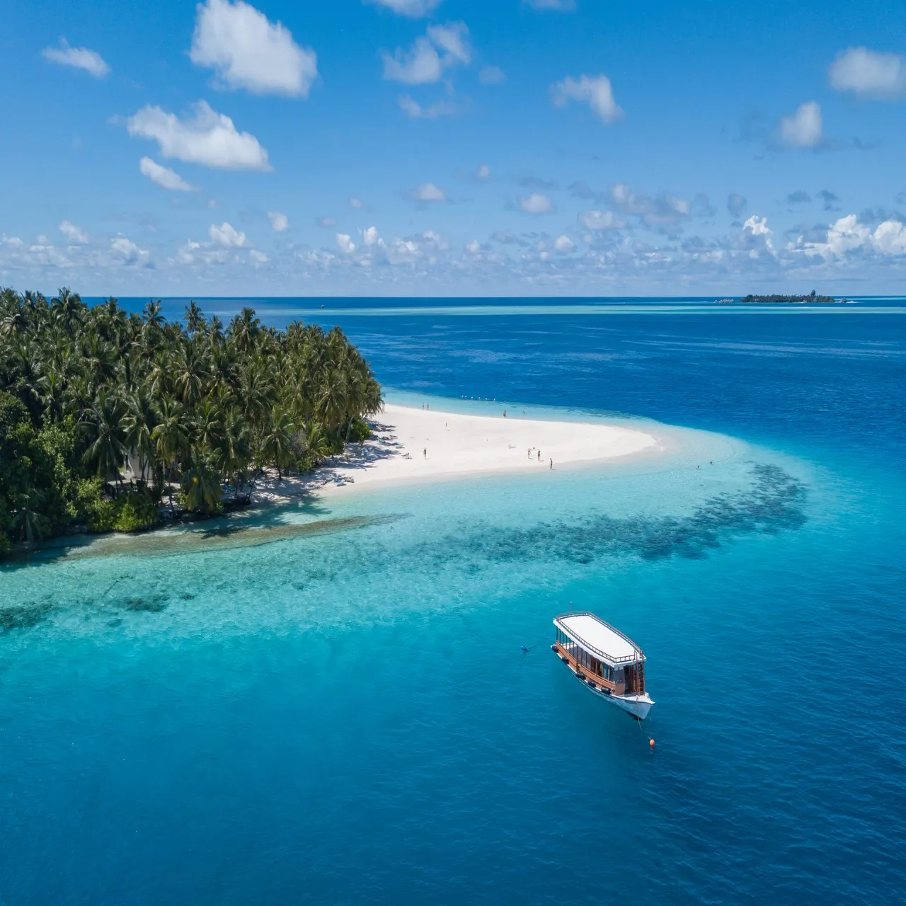 Aerial view of Fihalhohi Island Resort on Fihalhohi, Maldives