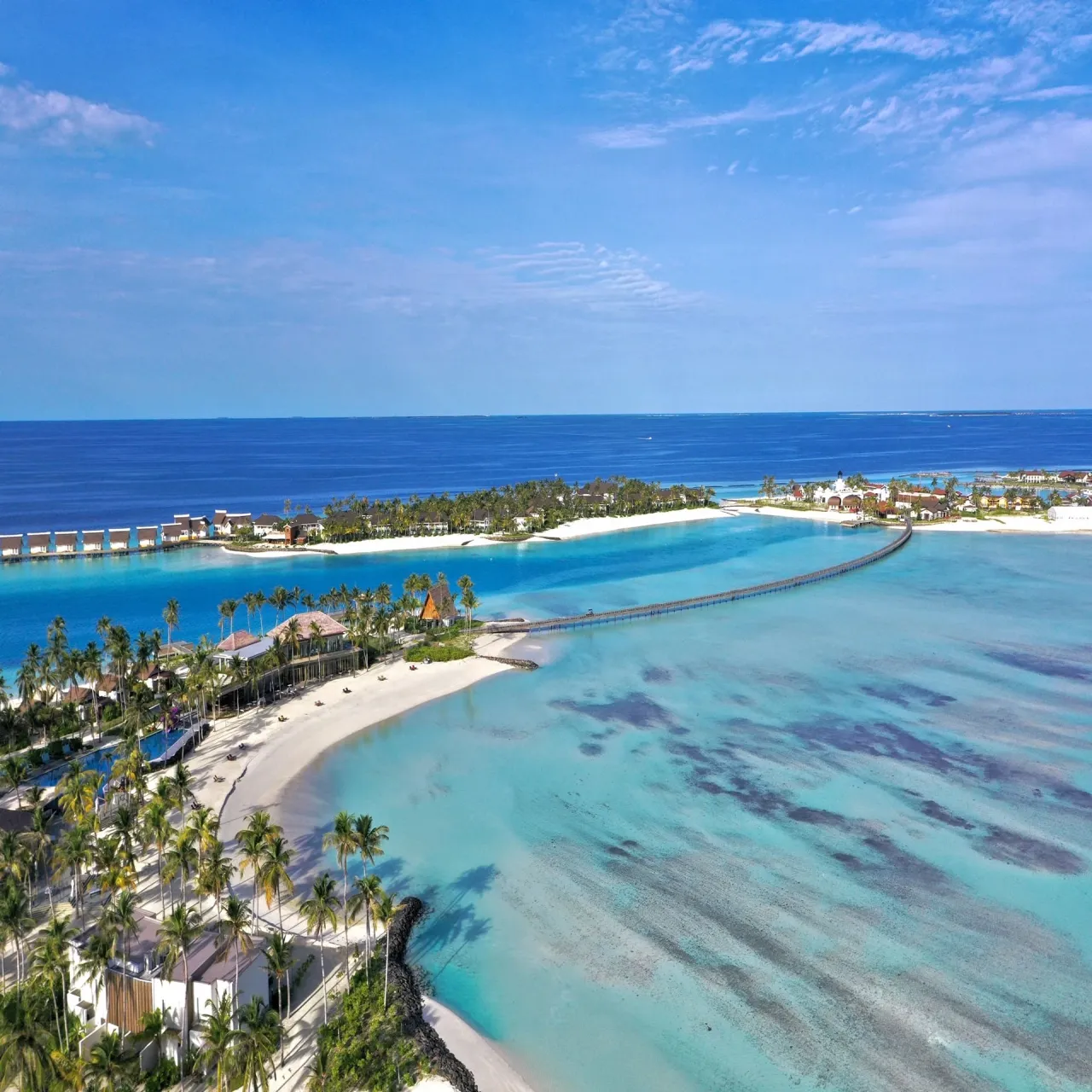 Aerial view of Hard Rock Hotel Maldives on Emboodhoo Lagoon, Maldives