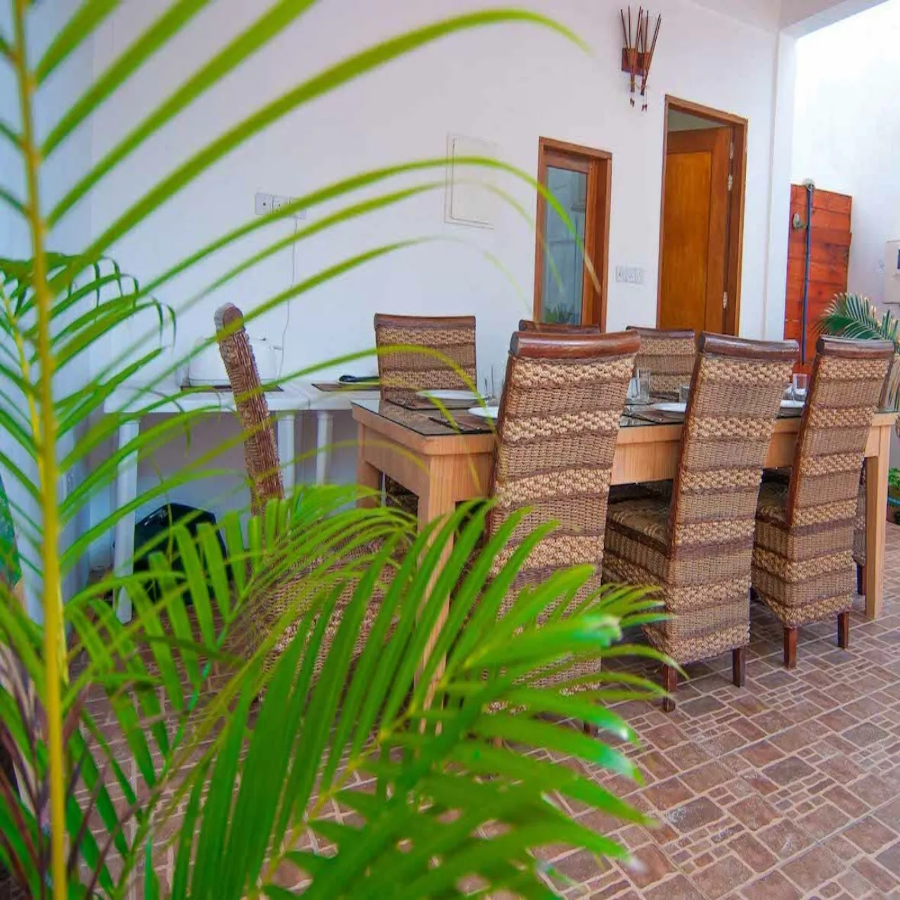 Terrace at Jailbreak Surf Inn on Himmafushi, Maldives