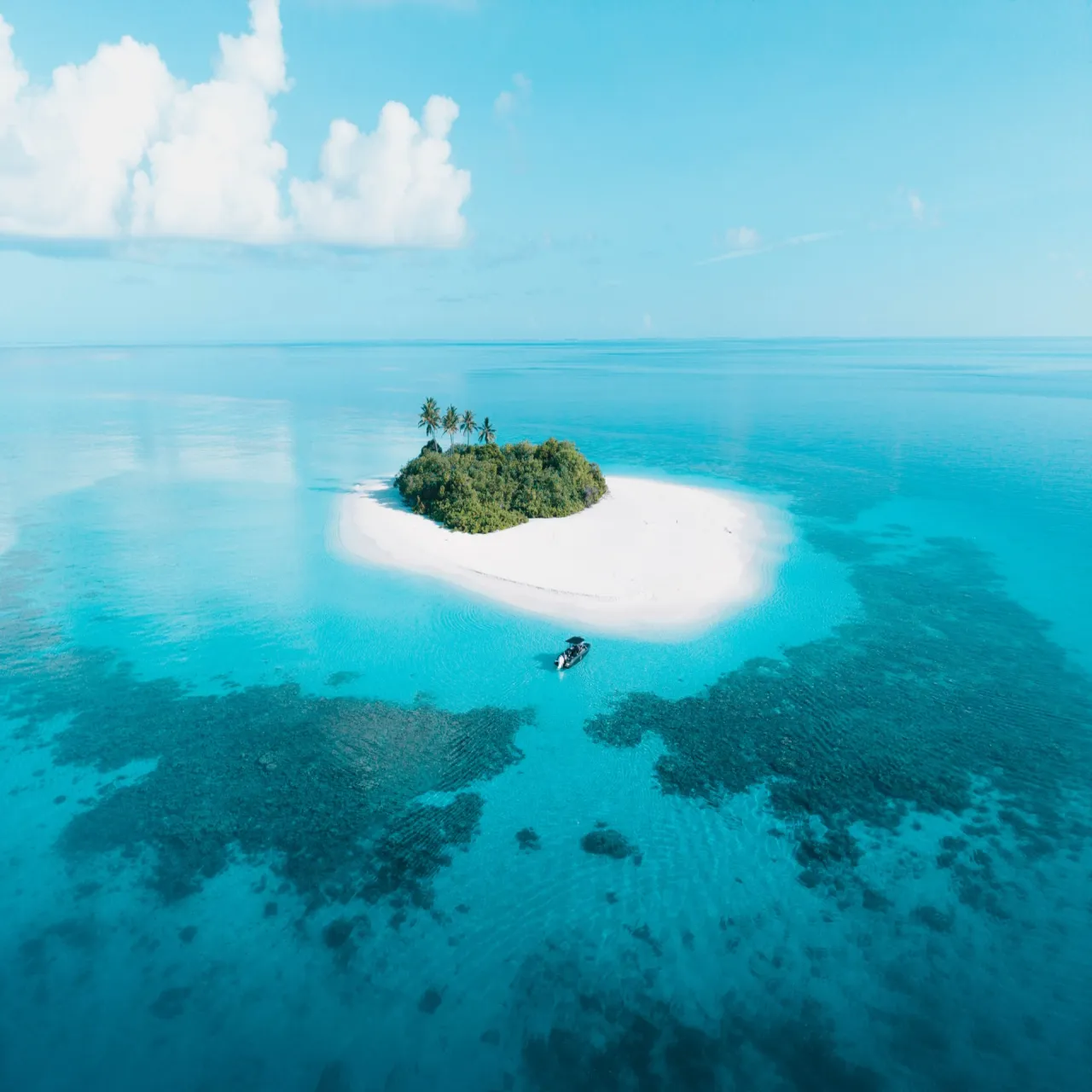 Aerial view of Kirulhiya Maldives Hotel on Omadhoo, Maldives