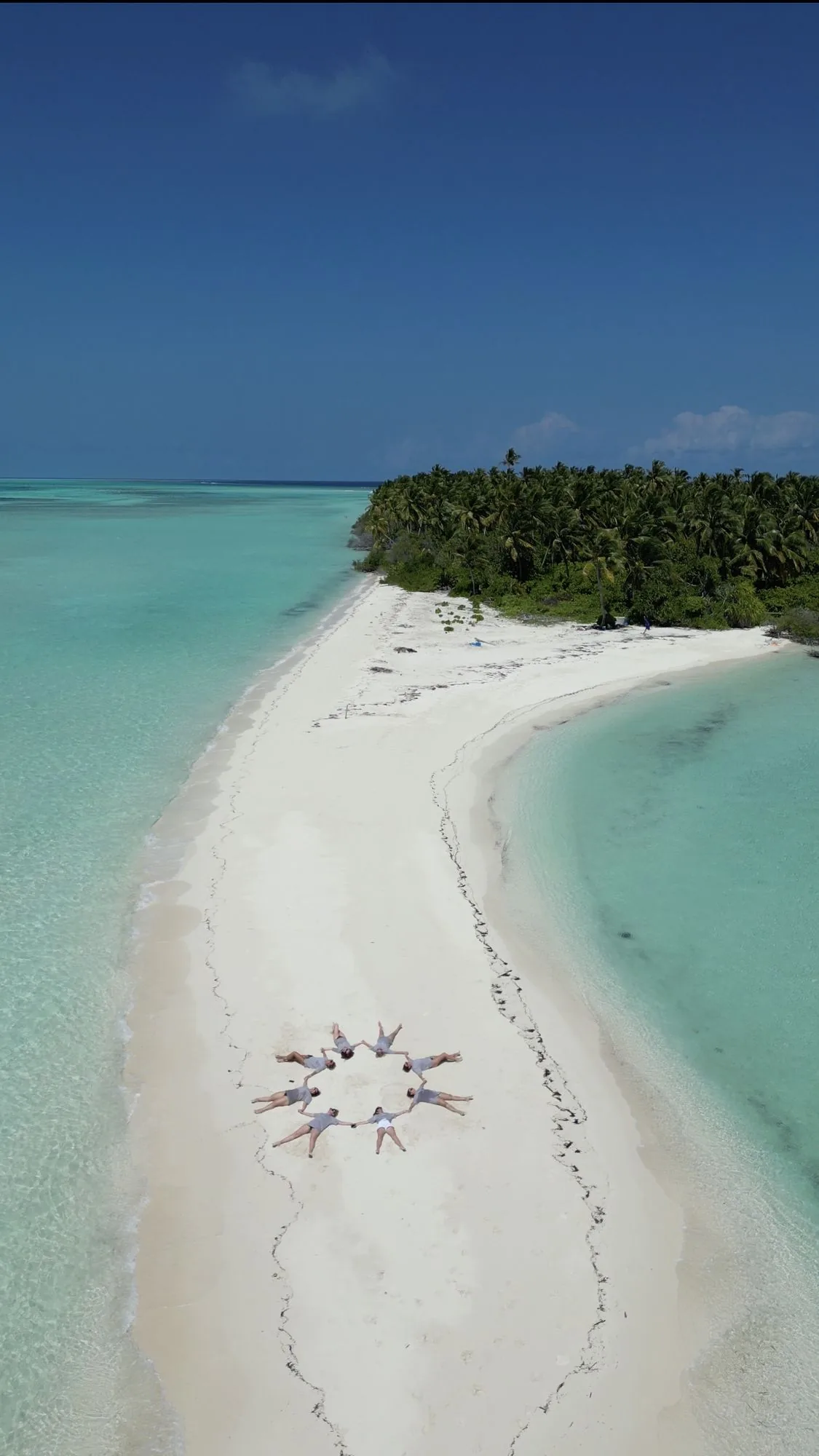Aerial view of a white sandbank in Vaavu Atoll near Fulidhoo