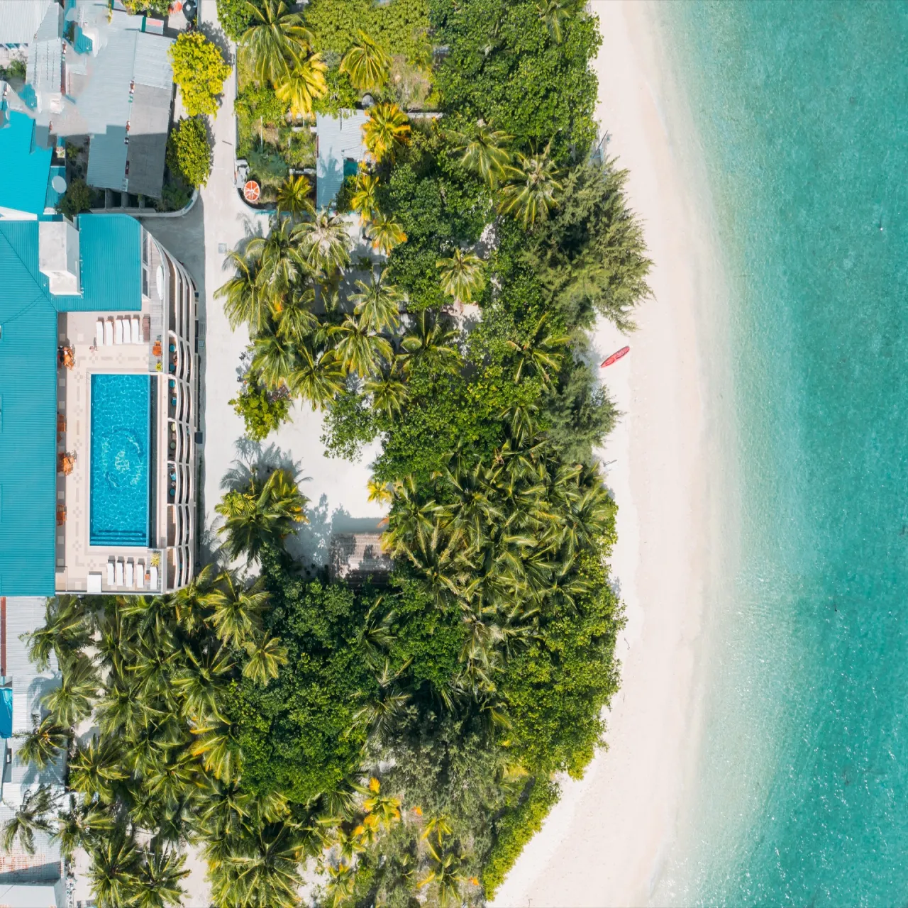 Aerial view of Season Paradise on Thulusdhoo, Maldives