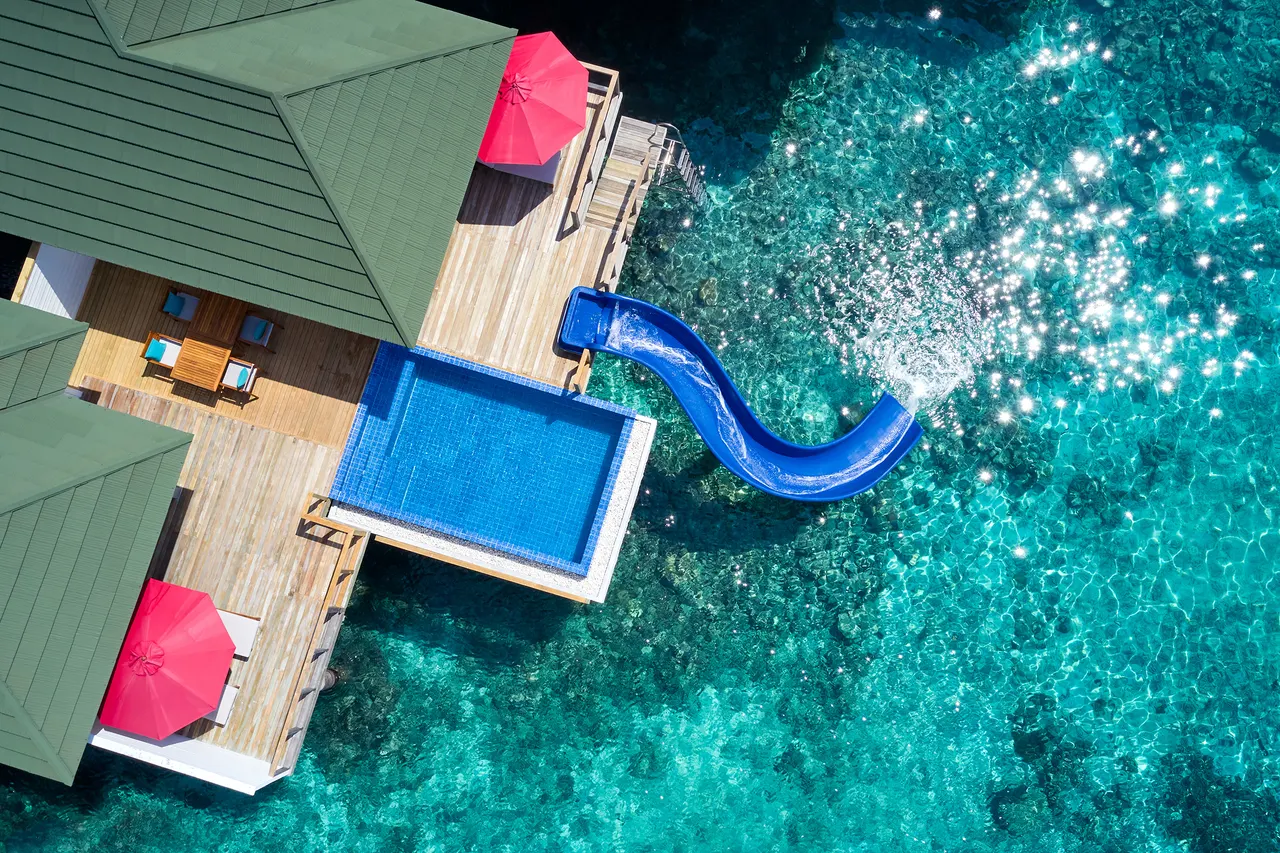 Two bedroom lagoon villa aerial at Siyam World, Maldives