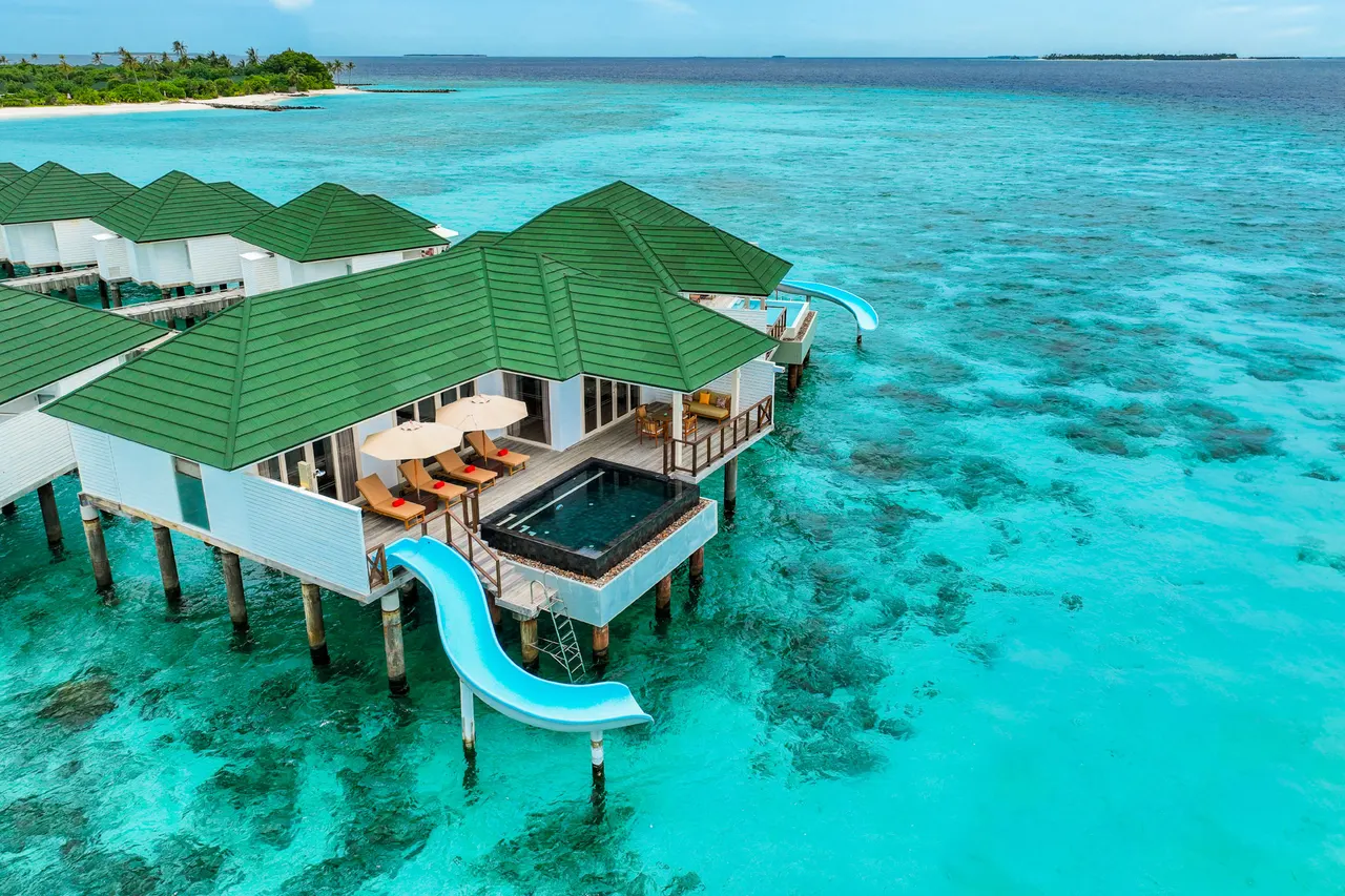 Water pavilion aerial at Siyam World, Maldives