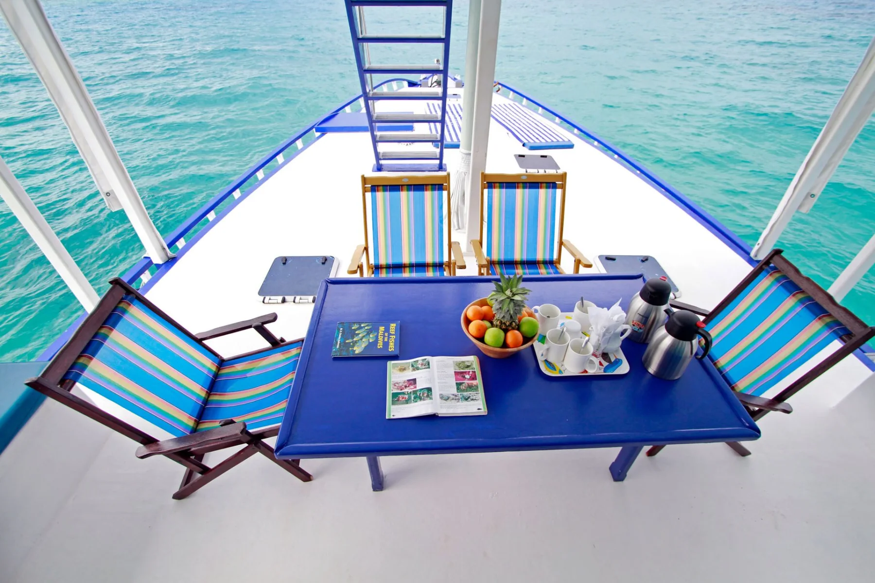 Bow deck aboard Gulfaam with open views over the Maldives ocean