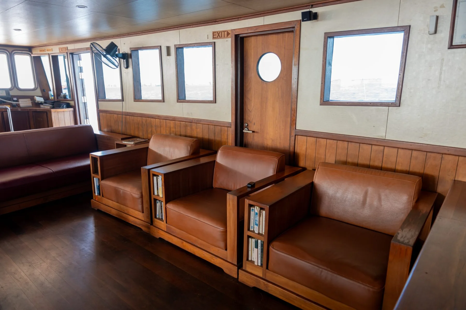 Comfortable indoor lounge aboard Gurahali safari boat in the Maldives