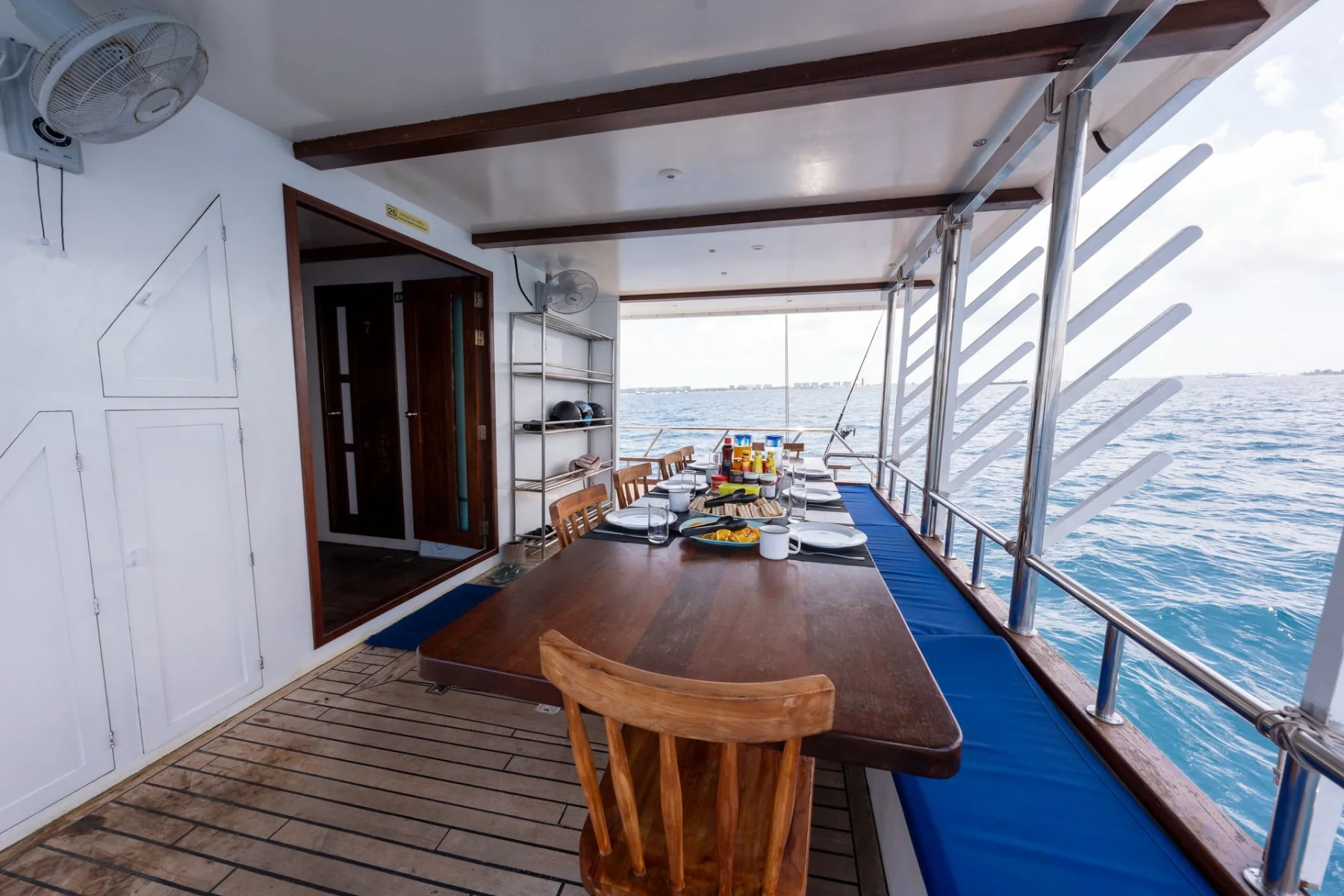 Dining area aboard Kethi safari boat during a Maldives charter